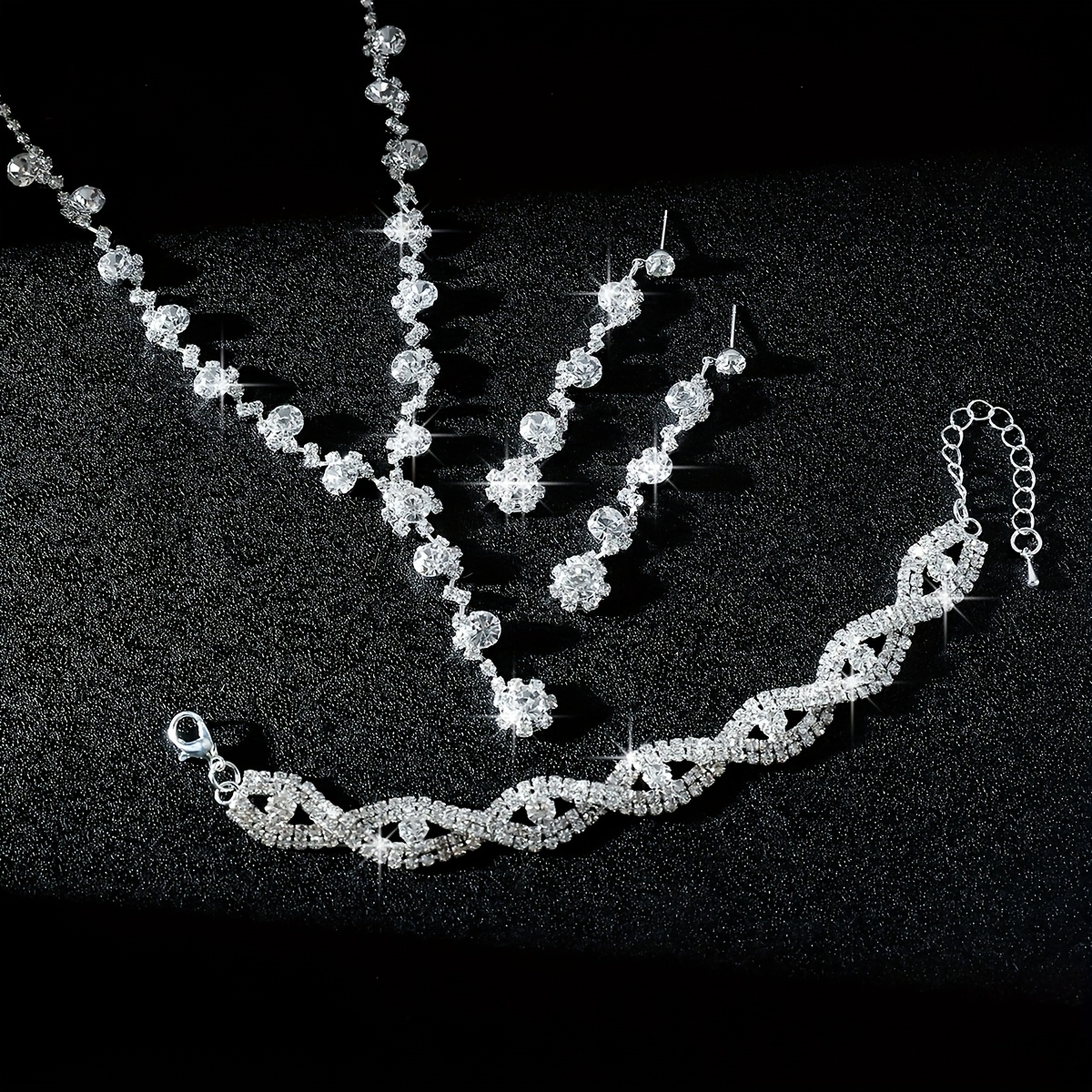 Rhinestone Flower Claw Jewelry Set for Wedding